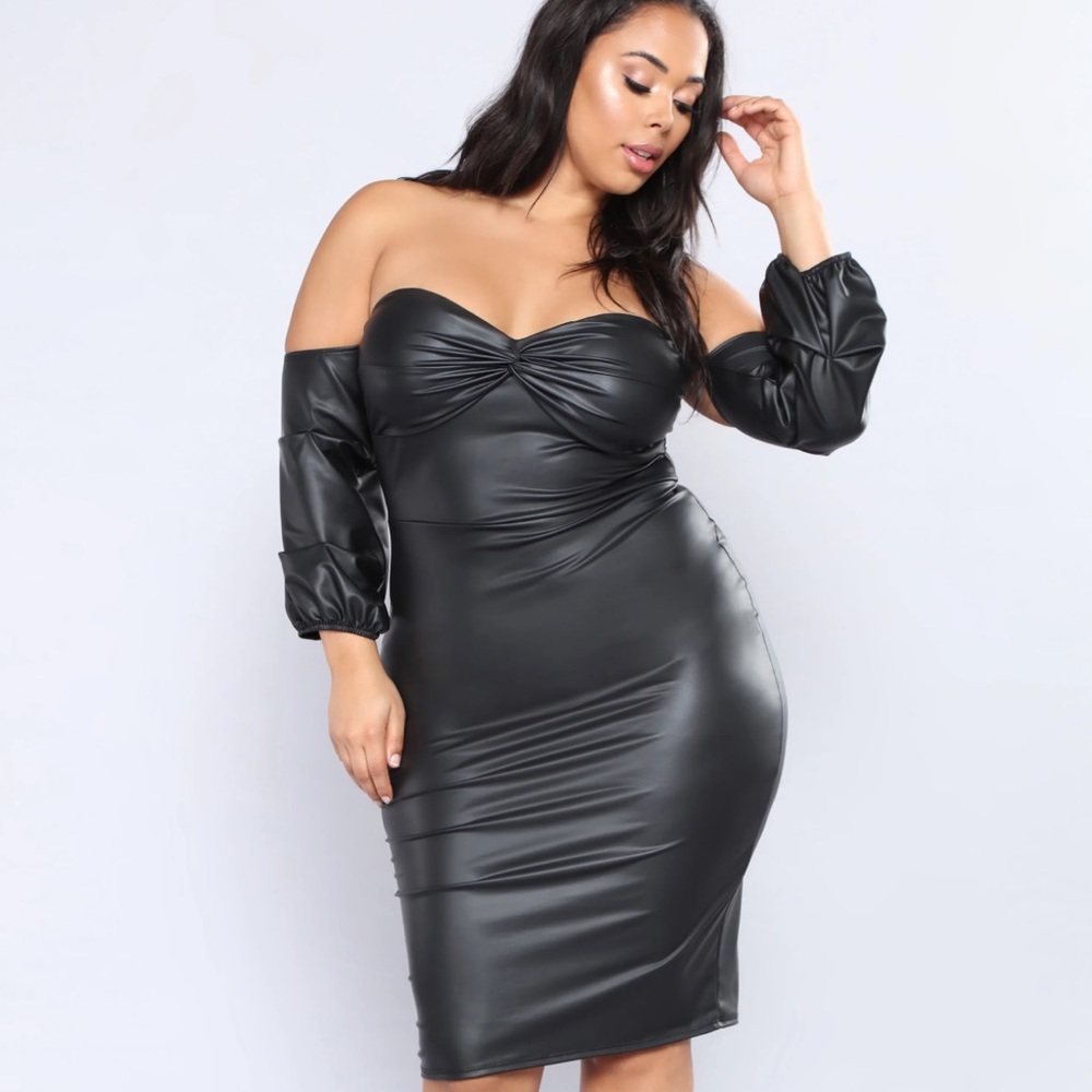 Black faux leather dress from fashion nova